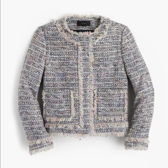 J. Crew Tweed Zip Front Frayed Edge Blazer Jacket sz 10